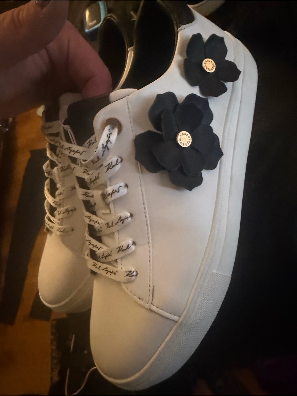 Karl Lagerfeld  Women's sneakers size 9 white with black Floral Accents